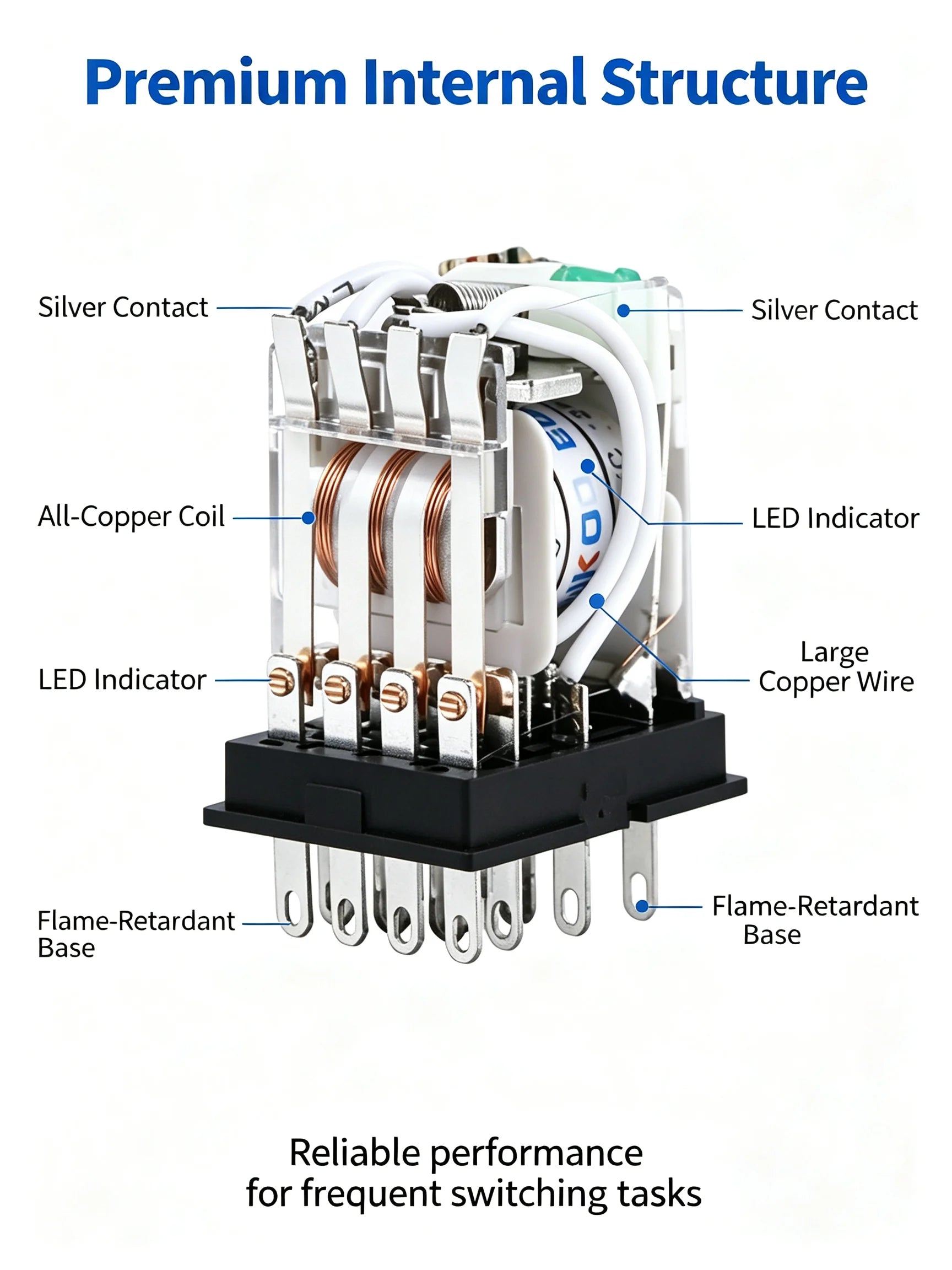 Power Electromagnetic Relay MY2N‑J MY4N‑J HH52P HH54P With PYF11A Socket Base DIN Rail Mount Coil DC12V DC24V AC220V Industrial
