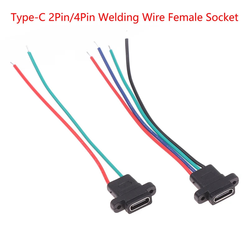 USB-C Type Connector Type-C 2Pin 4Pin Welding Wire Female Waterproof Female Socket Rubber Ring High Current Fast Charging Port