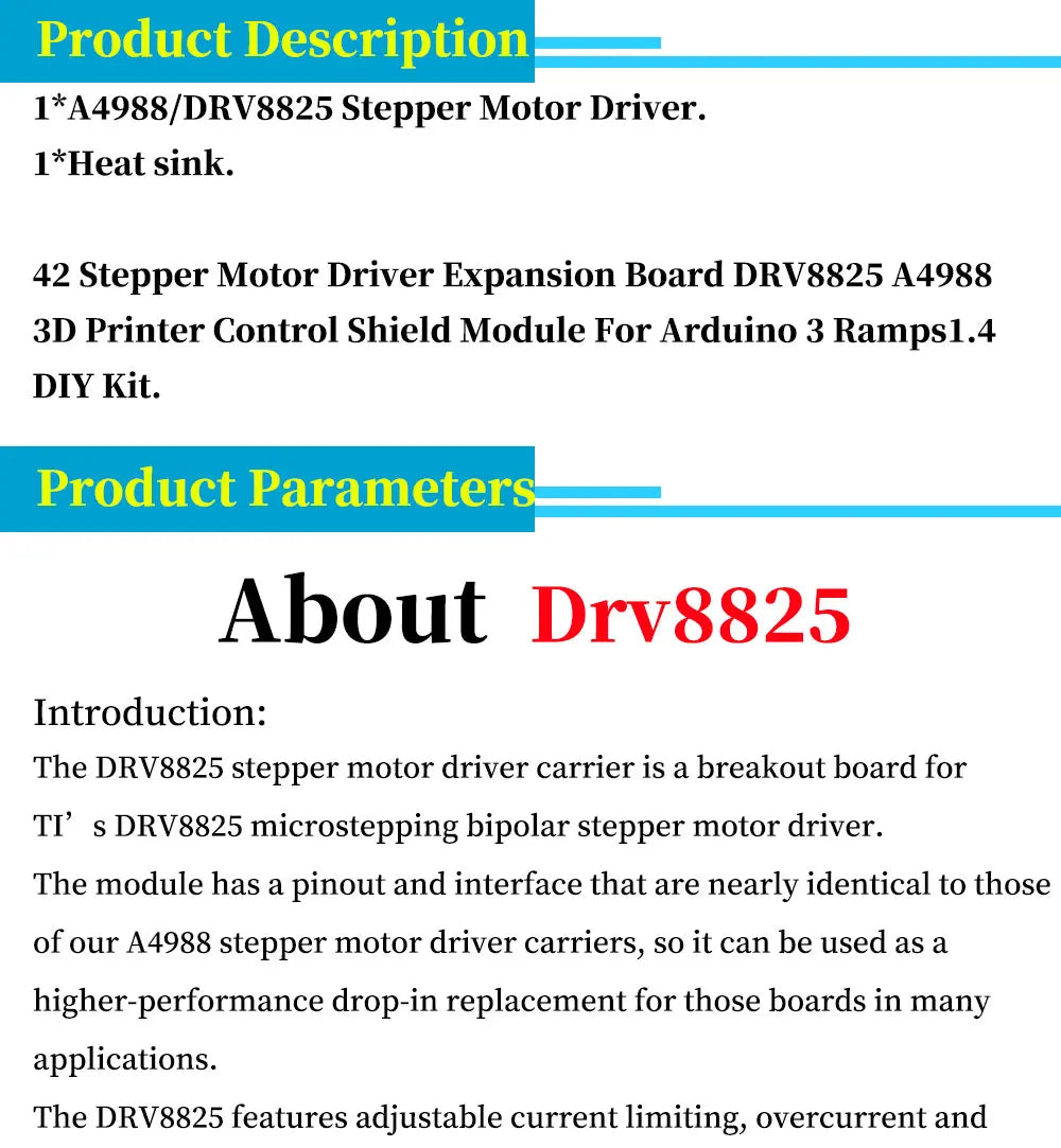3D Printer Parts A4988 DRV8825 Stepper Motor Driver With Heat sink For SKR V1.3 1.4 GTR V1.0 RAMPS 1.4 1.6 MKS GEN V1.4 board