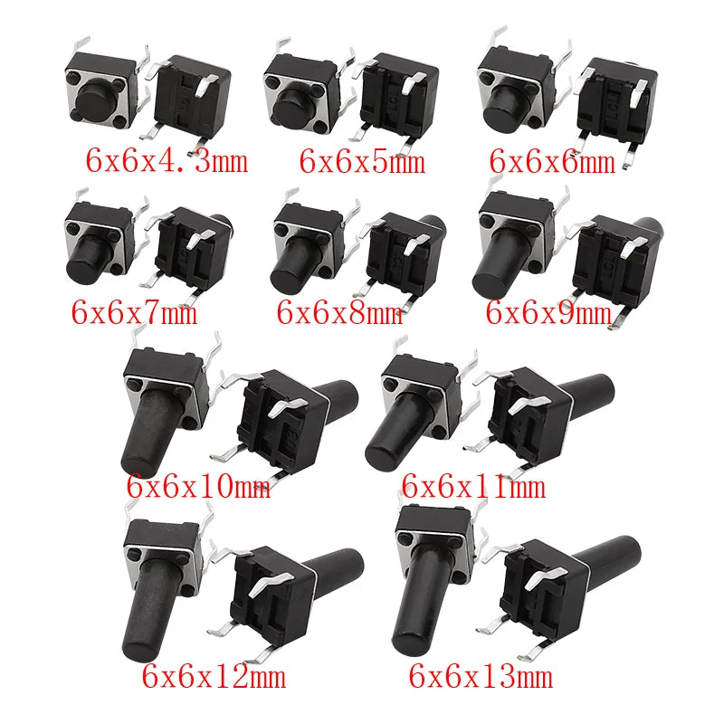 SMD Micro Tactile Push Button Switch Accessories Kit Car Remote Control Tablet Micro Momentary Key Touch Switch Assortment Set