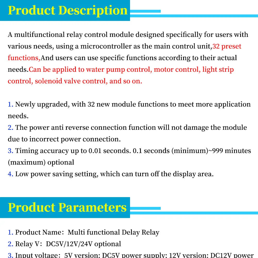 DC 5V 12V 24V 10A Adjustable Time Delay Relay Module LED Digital Timming Relay Timer Delay Trigger Switch Timer Control Switch