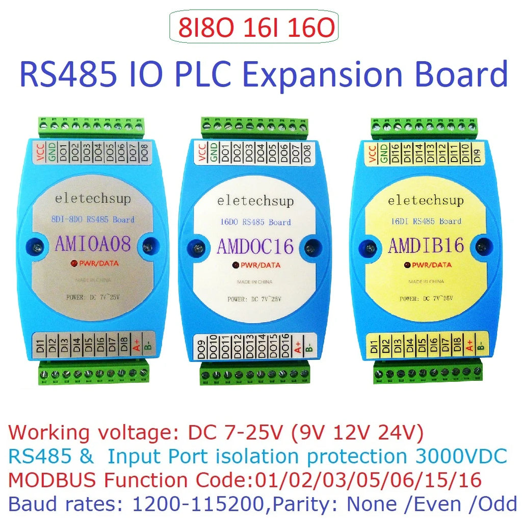DC 12V 24V 8DI-8DO 16DI 16DO RS485 Isolated Communication Digital NPN PNP Input and Output MODBUS RTU PLC Expansion Board
