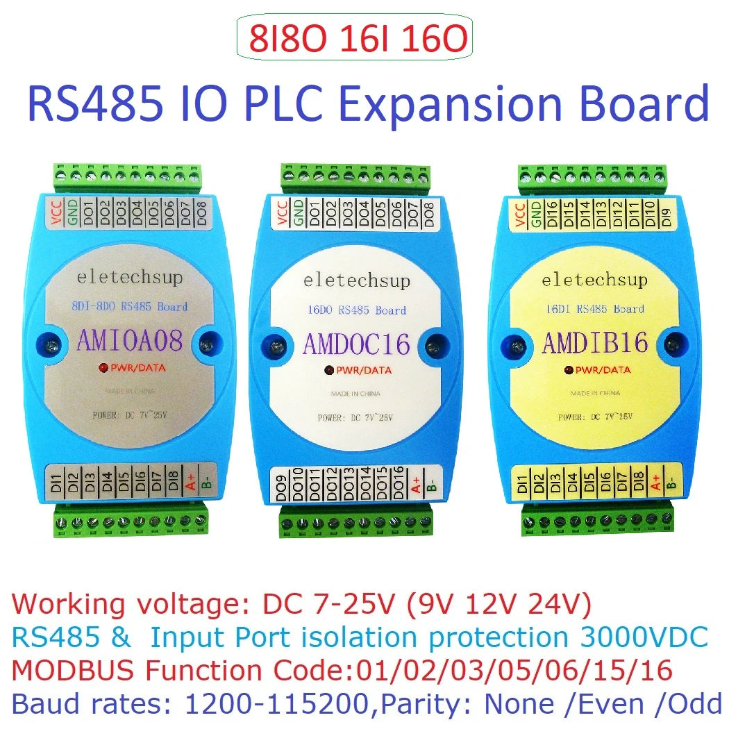 DC 12V 24V 8DI-8DO 16DI 16DO RS485 Isolated Communication Digital NPN PNP Input and Output MODBUS RTU PLC Expansion Board