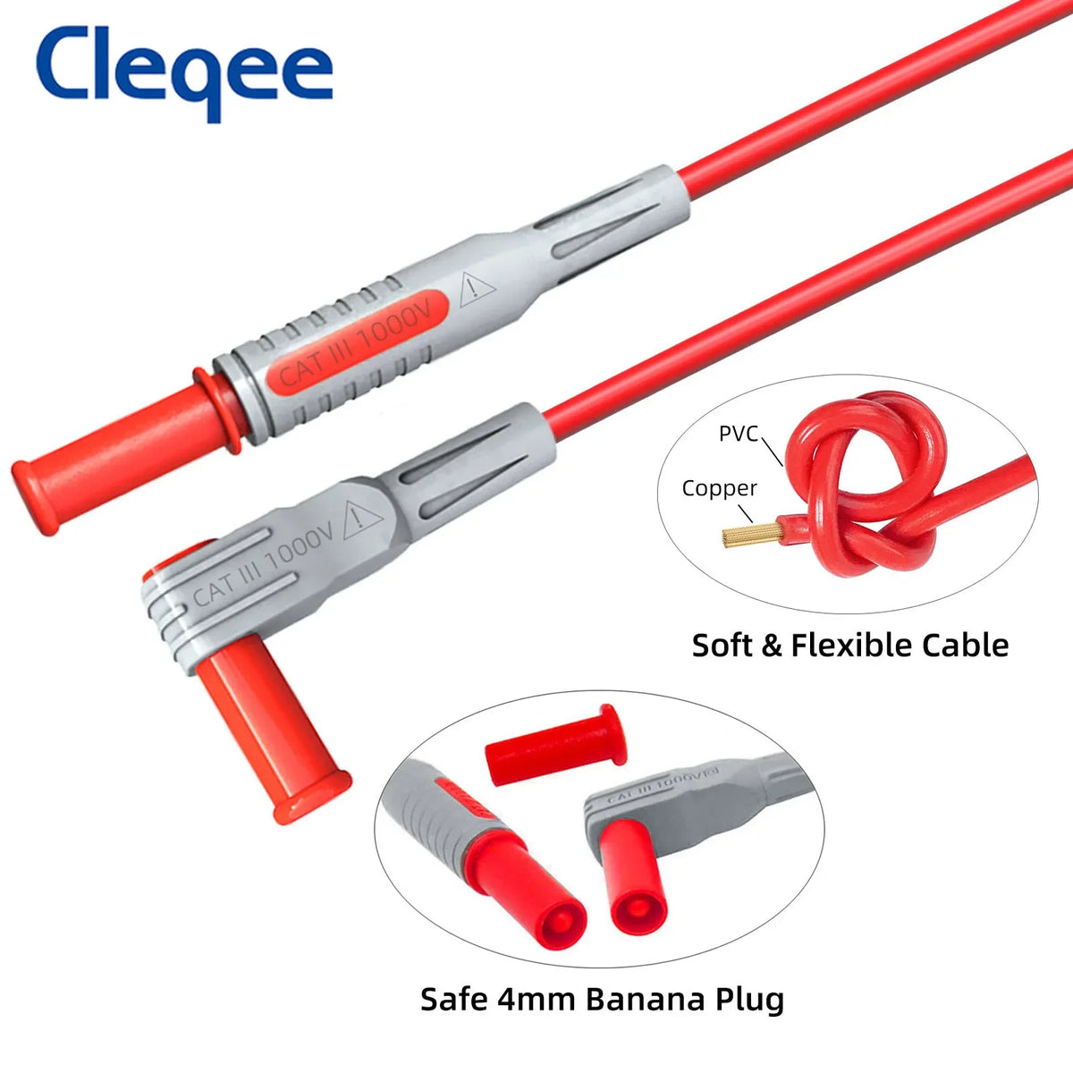 Cleqee P1300 Series Multimeter Test Lead kit 4mm Banana Plug Cable Test Hook Clip Probe Alligator Clip Automotive Tool
