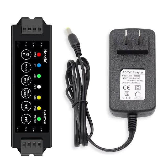 Herdio 4-Way Home Power Amplifiers Audio Bluetooth & Aux Mini Amplifier for Bathroom Wall Ceiling Speakers EU/US/UK/AU Plug