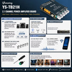 2.1CH Bluetooth Amplifier Board 200W Class D 50W*2+100W Subwoofer Bass Treble USB APP MIC KTV DC12-24V HiFi DIY Speaker