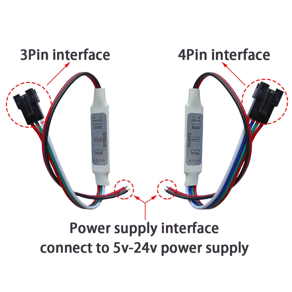 DC5-24V SP002E Mini LED Controller 3Pin/4Pin Addressable for WS2813 WS2815 RGBIC LED Strip Light 2048 Pixels