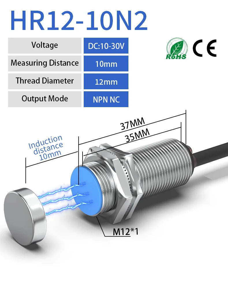 GTRIC Hall Effect Magnetic Proximity Sensor Switch NJK5002C Series M12 Sensing Distance 10mm DC10-30V NPN PNP N or S Pole