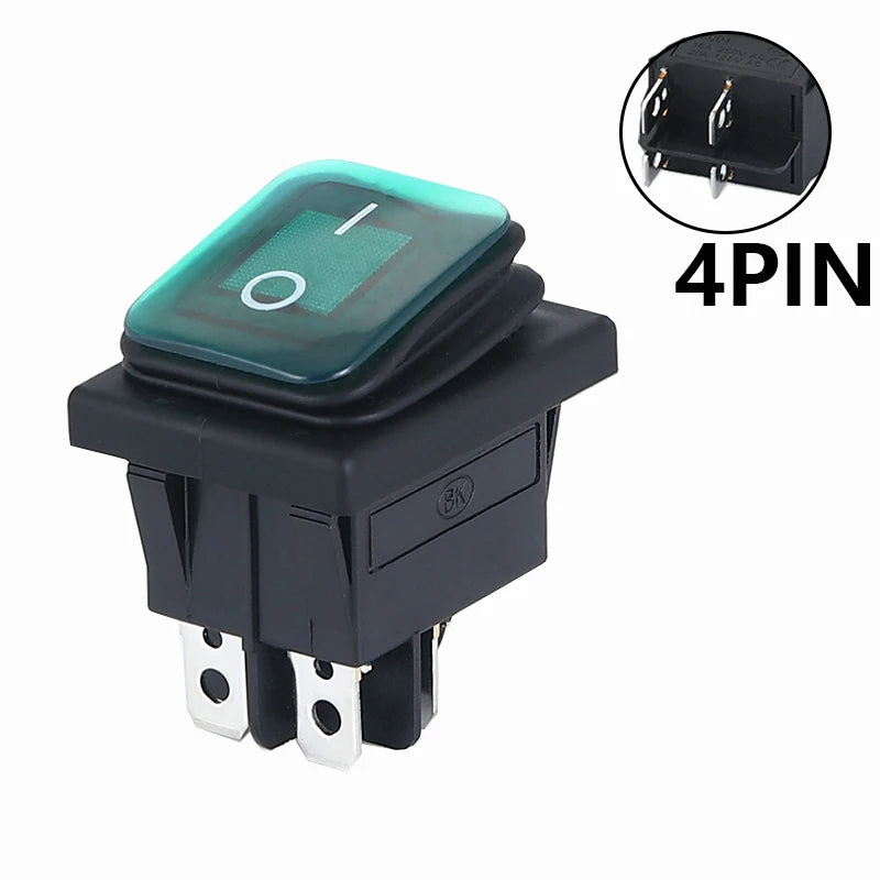 ON OFF KCD4 waterproof and oil proof switch four feet 2 file red green with lights six foot rocker power switch LED 12V 220V