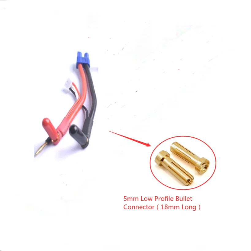 Hardcase Lipo Harness 2S JST XH Balance XT60 Tamiya Deans EC3 EC5HXT TrX Plug to 90 Degree 4.0/5.0mm Bullet Connector with Cover