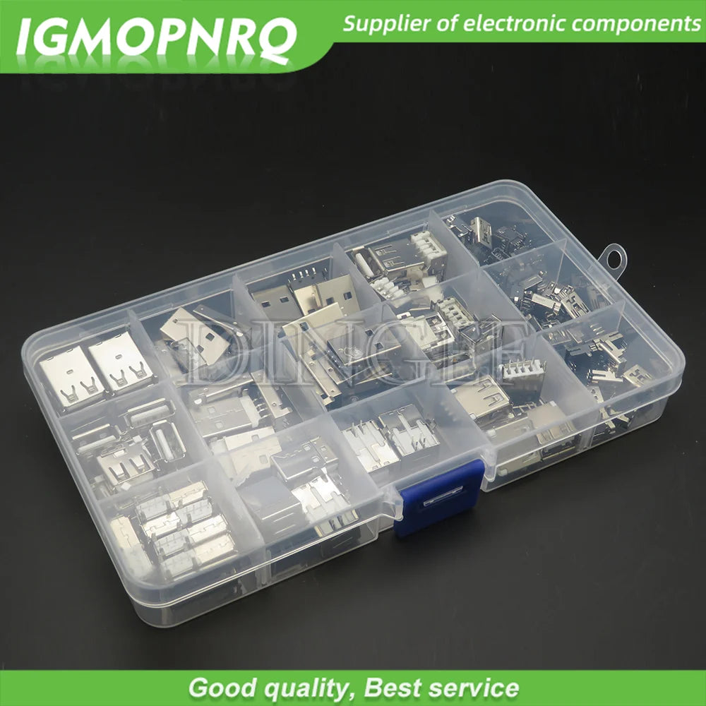 14Values 82PCS USB Type A Standard Port Female Solder Jacks Connector PCB Socket USB-A USB-B type