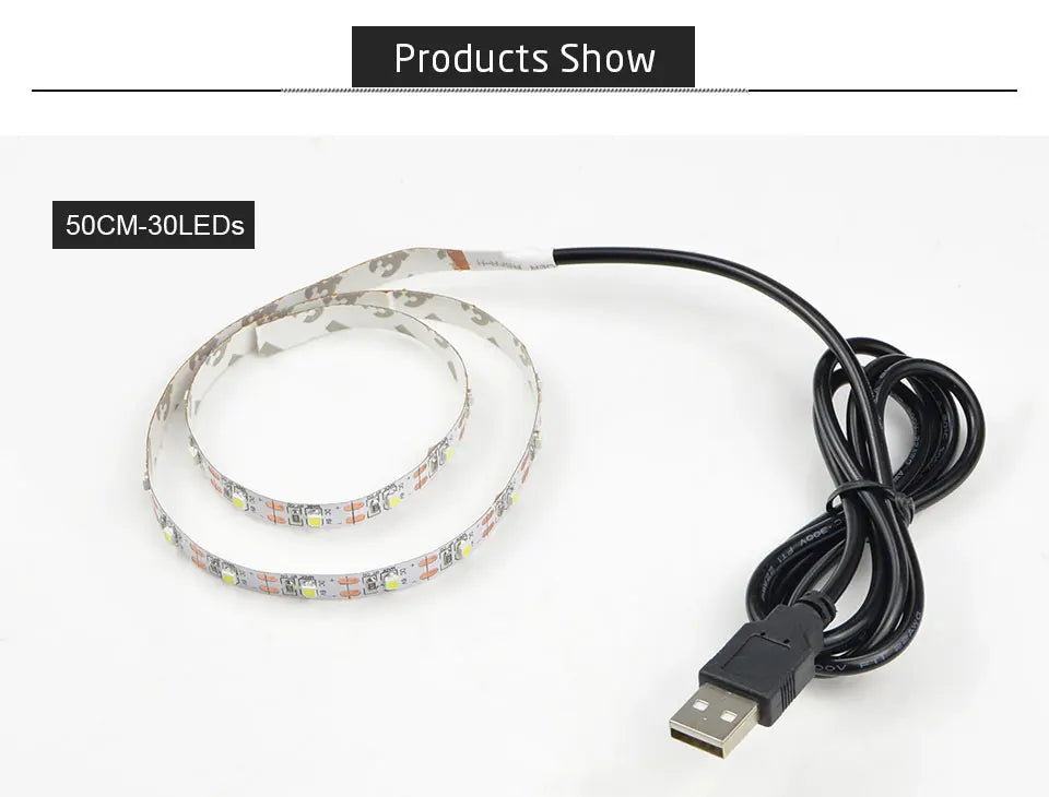5V 1M 2M 3M 4M 5M USB Cable Power LED strip light lamp SMD 3528 Christmas desk Decor lamp tape For TV Background Lighting