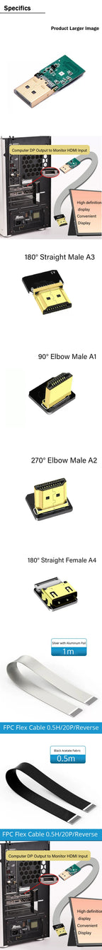 Shielded FFC Ribbon FPV HDTV-Compatible DP Displayport Connector Up Angle 20P Flexible Flat Cable Raspberry Pi 4 1920*1080P/60hz