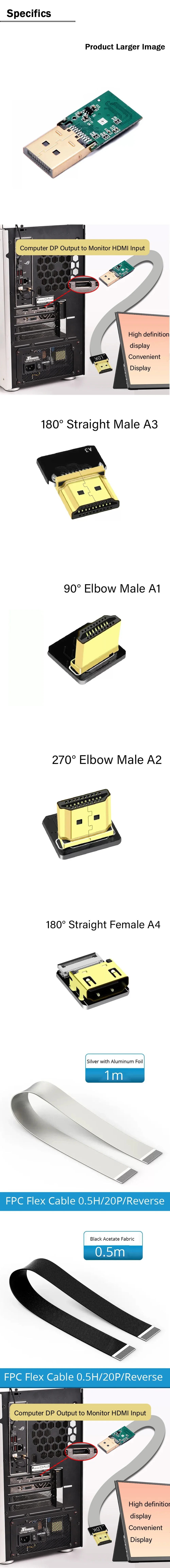 Shielded FFC Ribbon FPV HDTV-Compatible DP Displayport Connector Up Angle 20P Flexible Flat Cable Raspberry Pi 4 1920*1080P/60hz