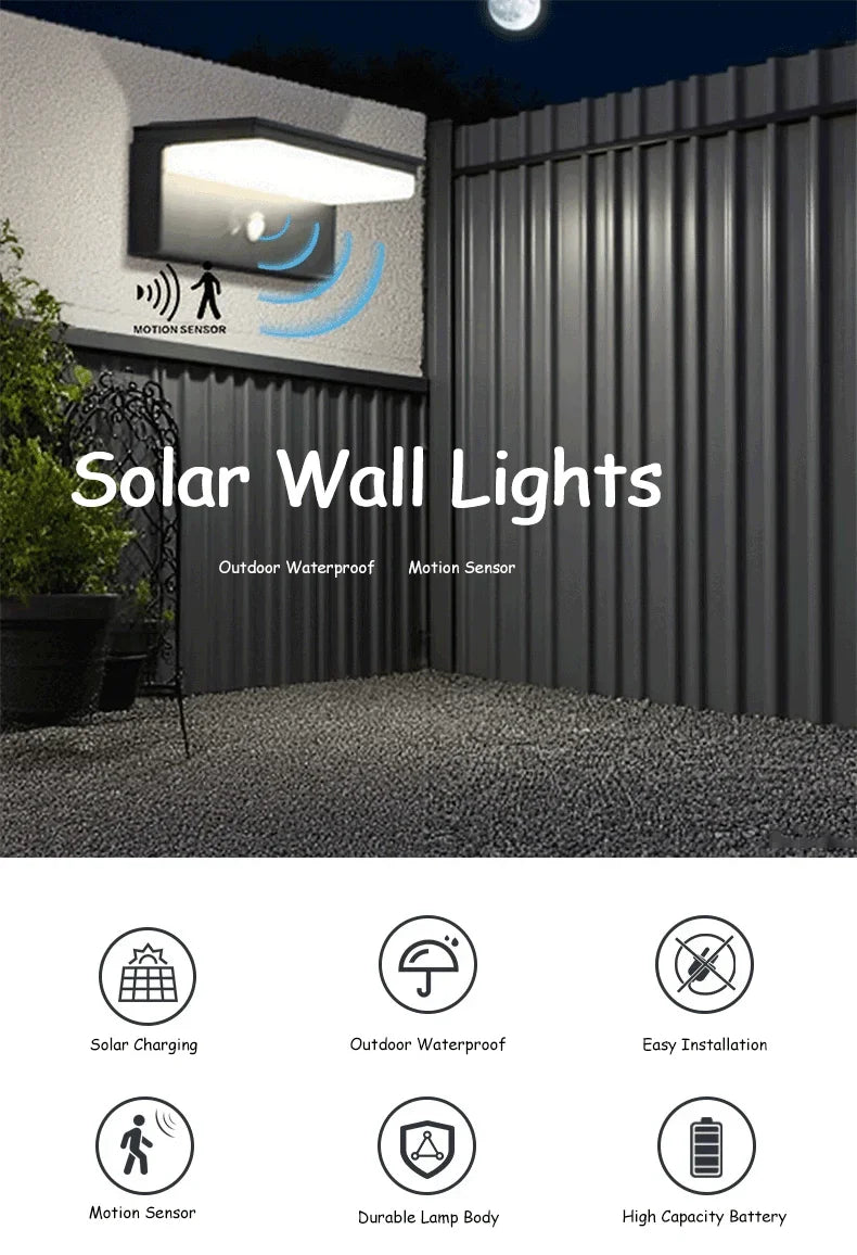 Solar Power Wall Lamp IPX5 Waterproof Garden Lights Motion Sensor  Energy Saving Light for Exterior Spot Porch Yard Lighting
