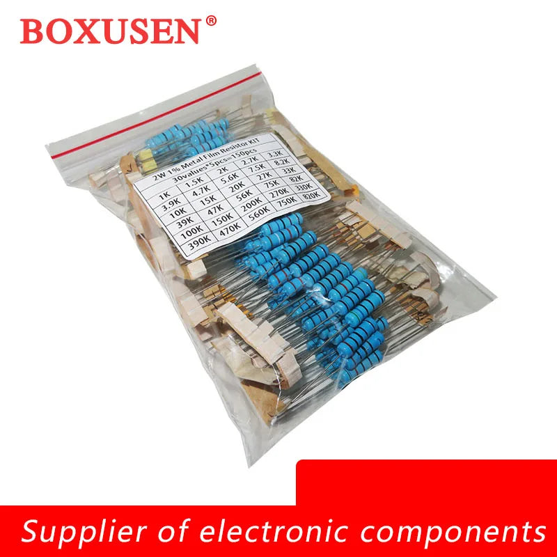 300PCS 150PCS 30values Each 5/10PCS 1~750 1K~820K Ohm 1/2W 1W 2W 3W Resistance 1% Metal Film Resistor Assortment Kit Set
