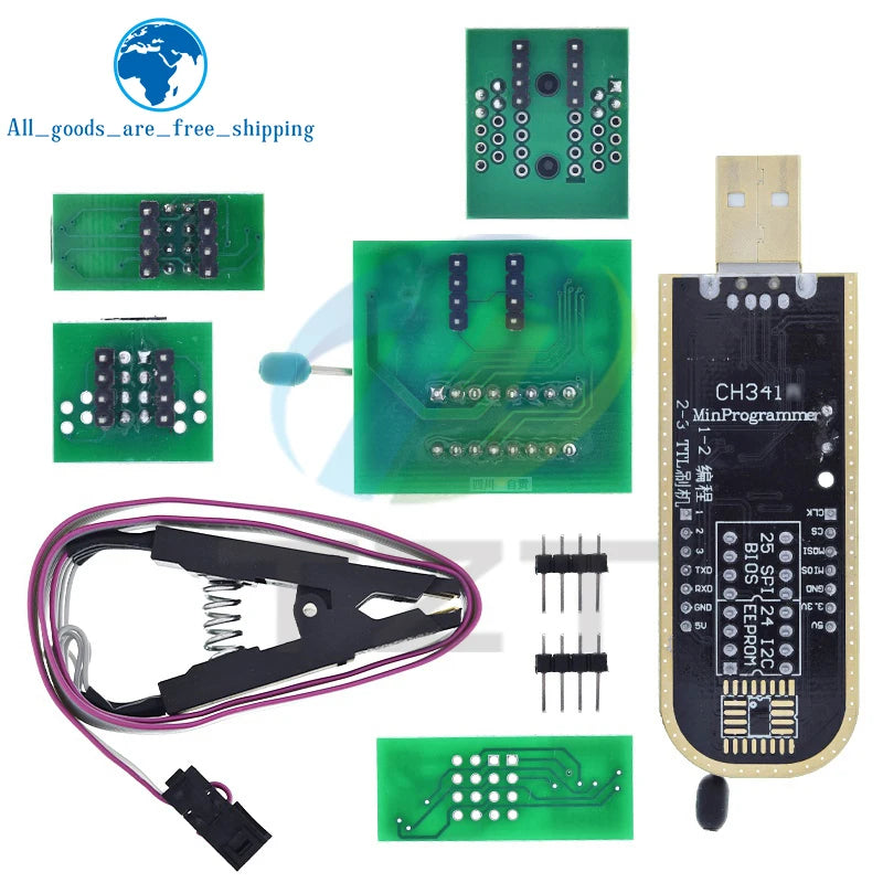 TZT CH341 CH341B 24 25 Series EEPROM Flash BIOS USB Programmer Module SOIC8 SOP8 Test Clip For EEPROM 93CXX / 25CXX / 24CXX
