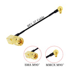 RF1.37 SMA Male Female to MMCX Male 90 Degree FPV Antenna Connector 50 ohm RF Coaxial Extension Jumper OD=1.37 Cable