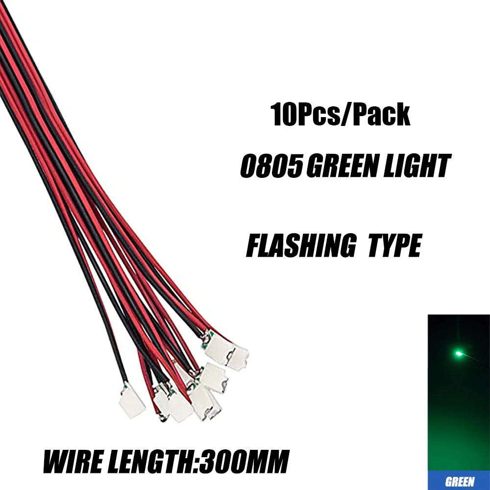 10Pcs/bag 0805 FLASHING SMD Lamp Wired Micro Litz Led Pre-Soldered Chip Wired 30cm 3V Railway DIY Model Toy Light Wires