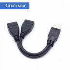 USB 1/2 to 1 Male/2 Female Three Head Data Cable 2-in-1 Dual Female Port Car Charging Extension Data Cable