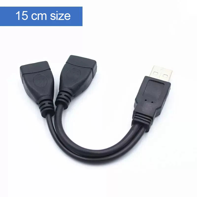 USB 1/2 to 1 Male/2 Female Three Head Data Cable 2-in-1 Dual Female Port Car Charging Extension Data Cable
