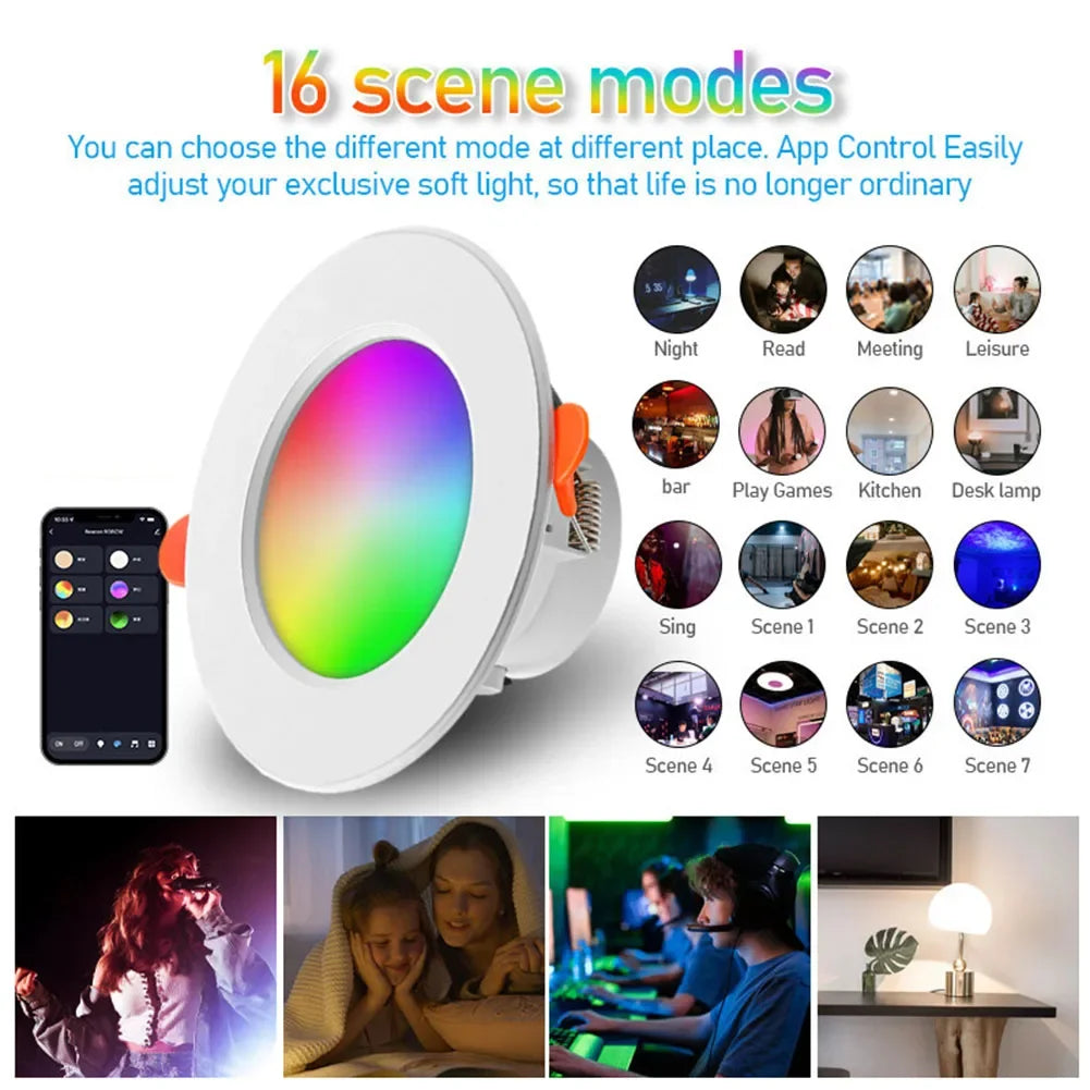 12-1Pcs RGB LED Bulb Tuya Dimmable Downlight Spotlight Bluetooth-Compatible Lamp 10/15W APP Control GB+CW+WW Smart Lamp