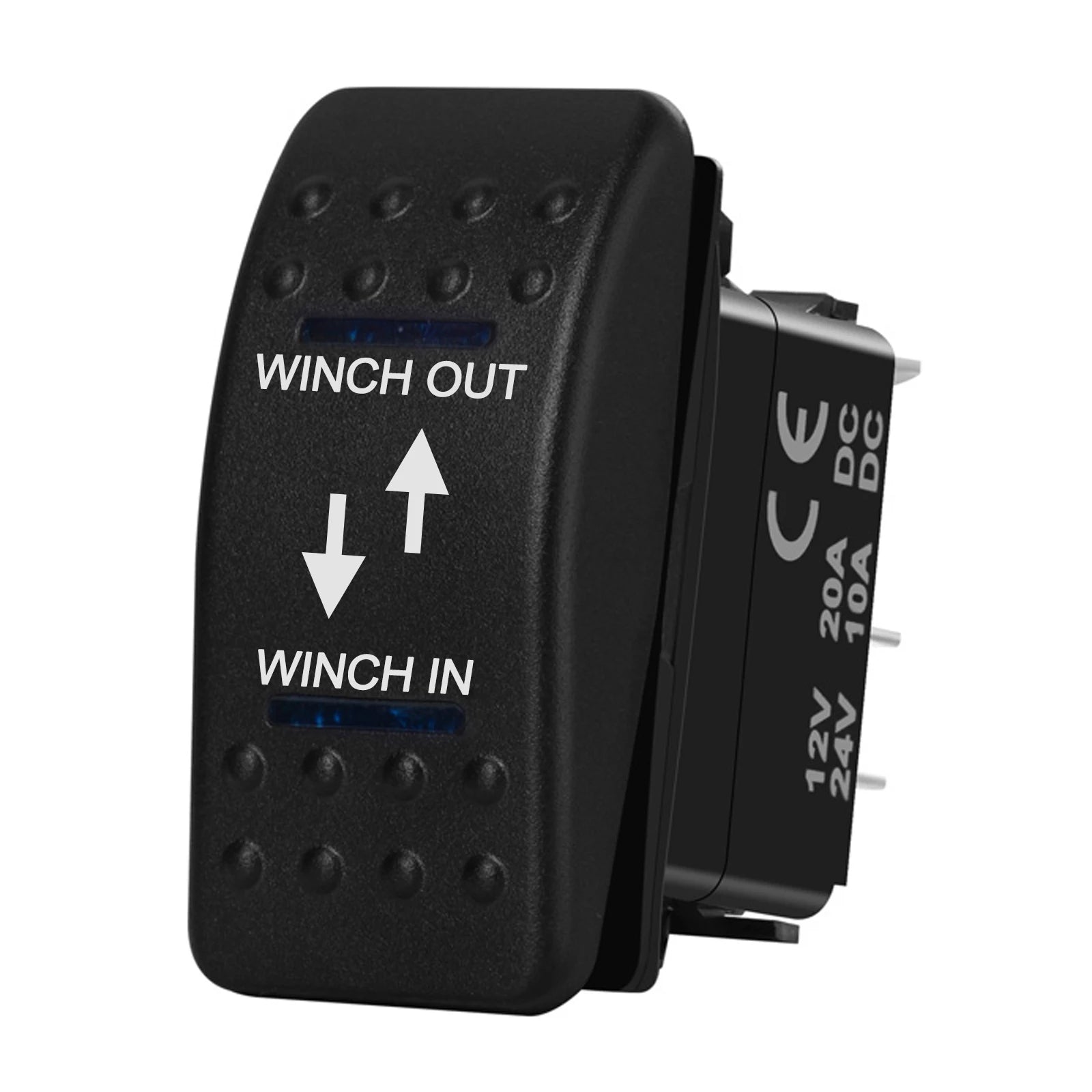 12V 20A Winch In Winch Out Switch DPDT Momentary (ON) OFF (ON) Rocker Switch 3 Position Blue Led Waterproof Reversing Switch