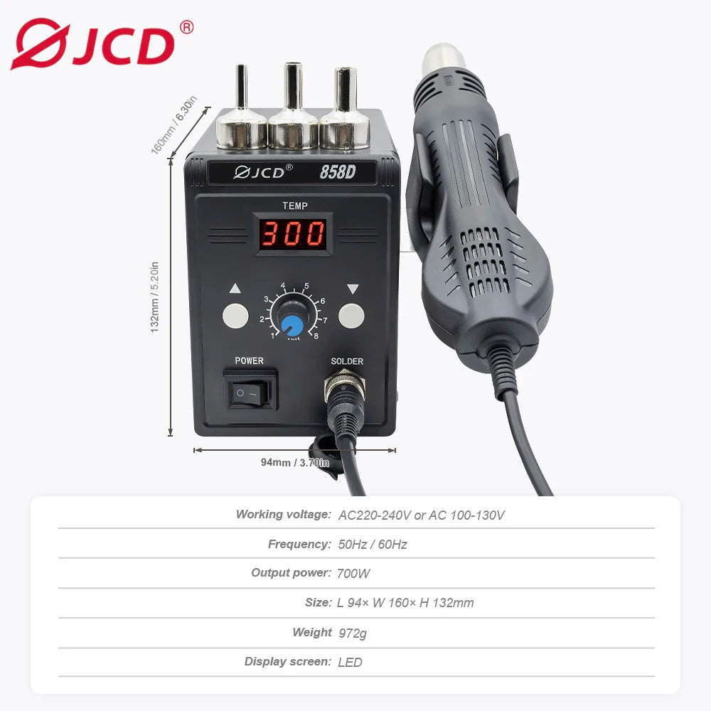 JCD Hot Air Gun 858D BGA Rework Soldering Station Heat Gun 220V 700W Hair Dryer For Soldering SMD SMT IC Welding Repair Tool