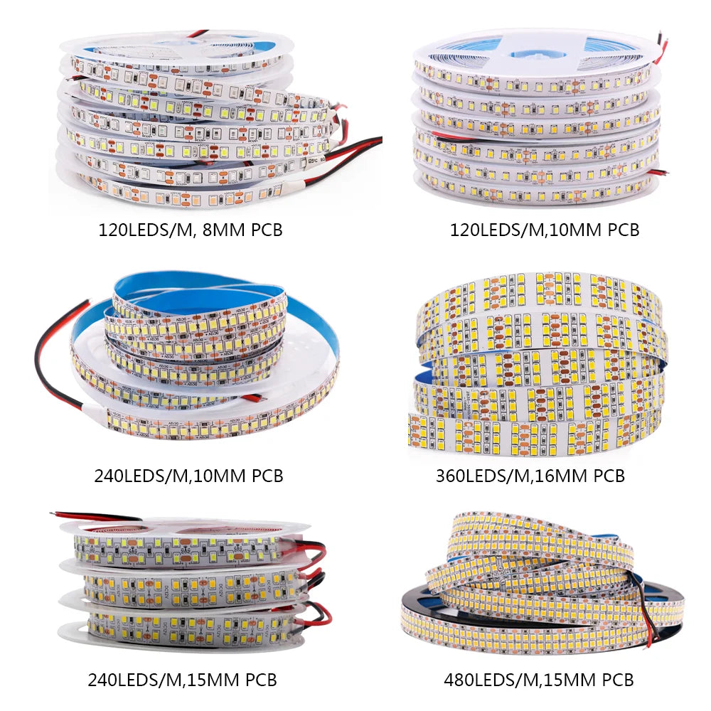12V 24V LED Strip SMD 2835 Flexible LED Tape 5M 120 240 480Leds/m Waterproof Ribbon Diode Room Decor Warm Natural Cool White