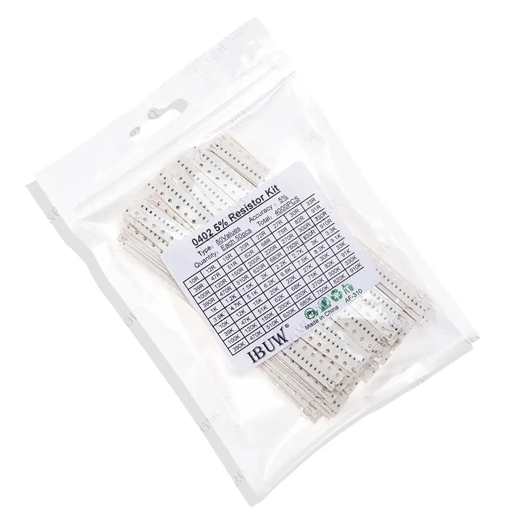 4000PCS/lot 0402 SMD Resistor Kit Assorted Kit 10ohm-1M ohm 5% 80valuesX 50PCS=4000PCS Sample Kit hjxrhgal