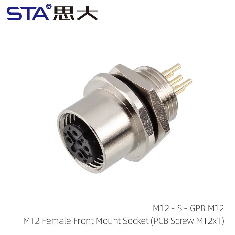 M12 Sensor Waterproof Circular Connector Panel Mount Bulkhead Installation Metal Male Female PCB Socket 2 3 4 5 6 8 12 17pin