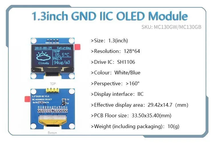 White Word OLED Series 0.91/0.96/1.3 Inch OLED Display Module IIC I2C SPI 128X64 I2C SSD1306 12864 LCD for Arduino