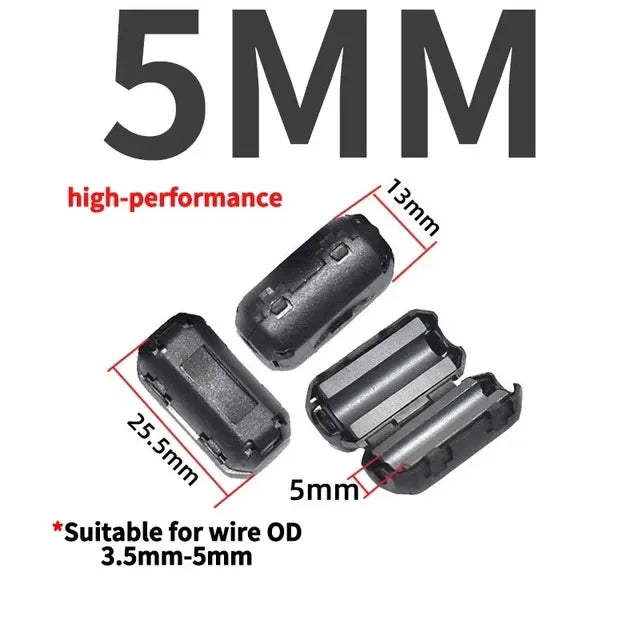 20PCS 3.5/5/7/9/13mm Ring Core Ferrite Bead Clamp Choke Coil EMI RFI Noise Filter Clip Snap Cable for Black Magnetic Snap-on