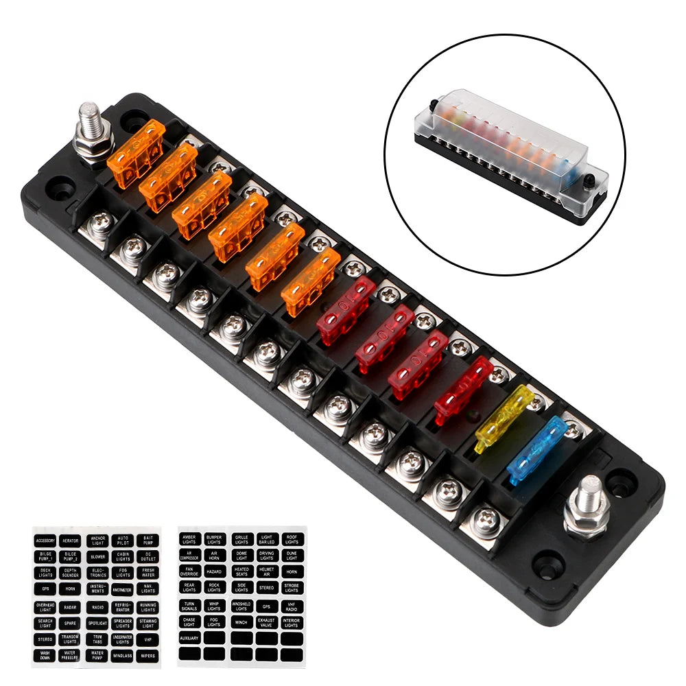 With Double Fuses 6 Ways 12 Ways Blade Fuse Block 32V 75A For Auto Car Marine Trike Fuse Box Holder Flame Retardant