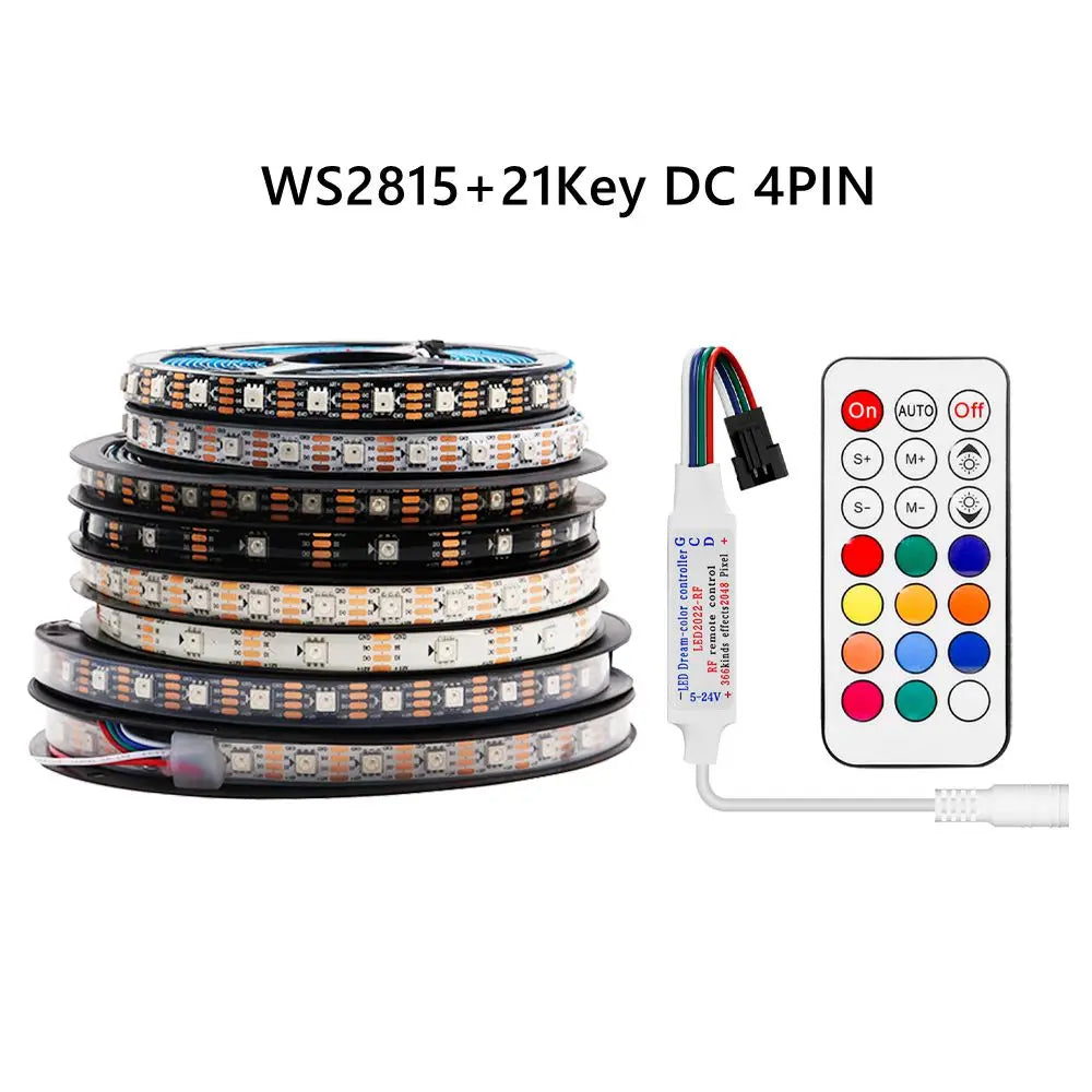 WS2815 Led Strip With14/17/21Keys Controller (WS2812B WS2813 Updated) RGB Individually Addressable Kits 30/60/144 Leds/M DC12V
