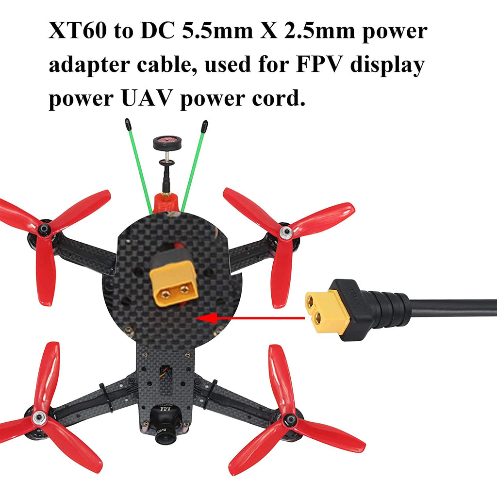 2pack XT60 Connector to DC 5.5X 2.5mm Male Power Jack Adapter Cable for TS100 Soldering Iron,FPV Monitor Power,Drone Power Cord