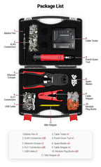 AMPCOM RJ45 Crimper Lan Tester Tool Set Ethernet Cable Stripper Punch Down Tool RJ 45 RJ11 Connectors 12 in 1 Cabling Repair Set