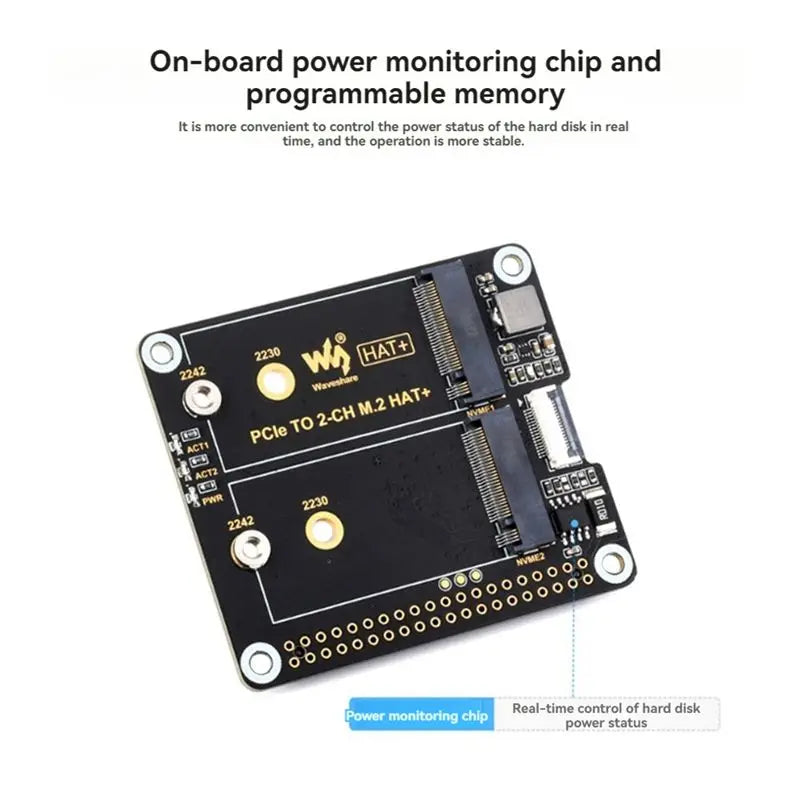 24-Hour Delivery Waveshare For Raspberry Pi 5 Dual Channel Pcie To M.2 Expansion Board Nvme SSD HAT+ Standard High Speed Read/Wr