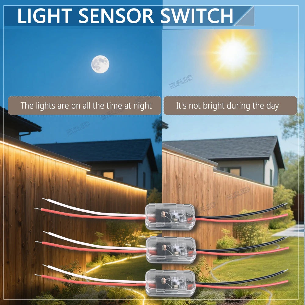 Light Sensor Switch Auto on Off Photocell Street Light Switch 5A Photo Control Photoswitch Sensor with Remote Control 3.7V-24VDC