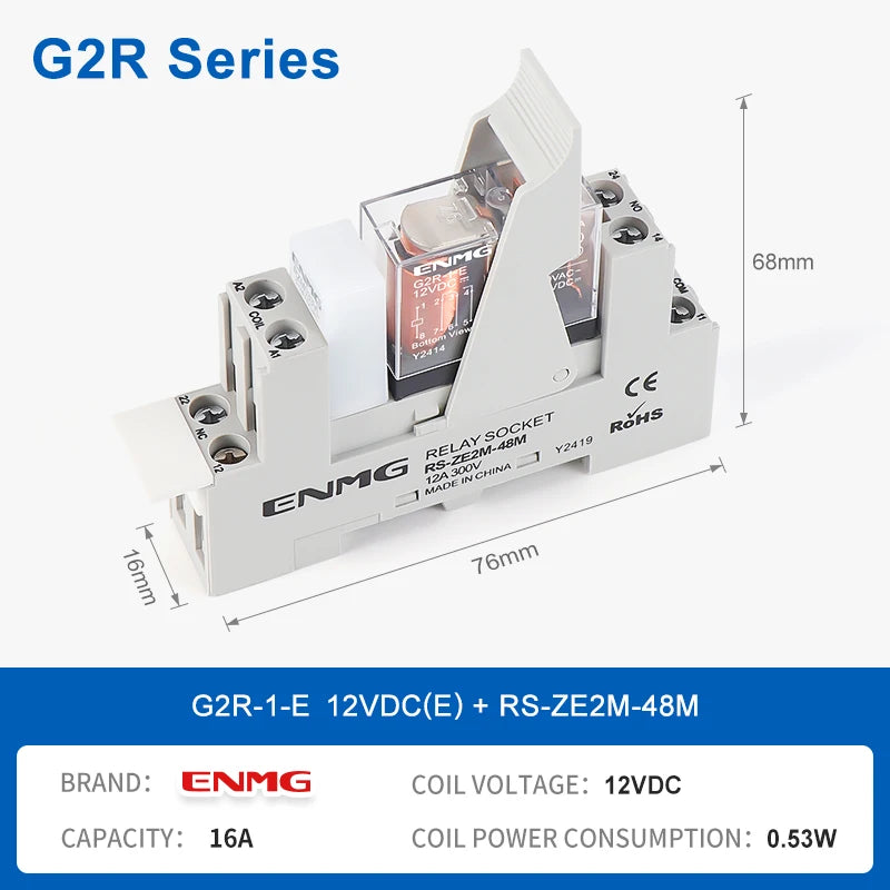 ENMG G2RL-1-E/G2RL-2 DIN Rail Relay 16A 24VDC SPDT LED Indicator Compact Electromagnetic Relay with Surge Protection TVS