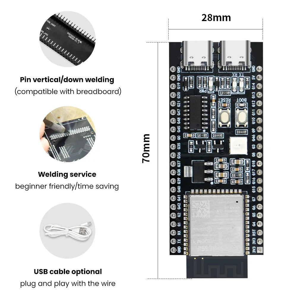 ESP32-S3-DevKitC-1 N16R8 Development Board Two Type C Integrated Wi-Fi&Bluetooth 44Pin Compatible Arduino IDE ESP-IDF Optional