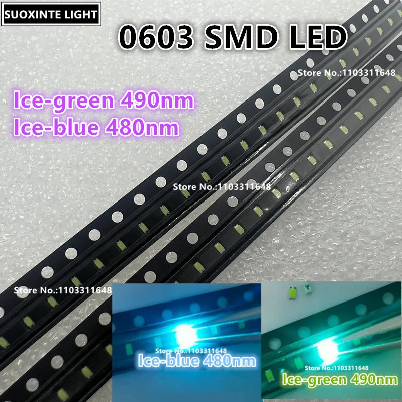 Highlight 0603 SMD LED, Ice-green 490nm, Ice-blue 480nm, 1608 Large Chip 2Pin Light Emitting Diode