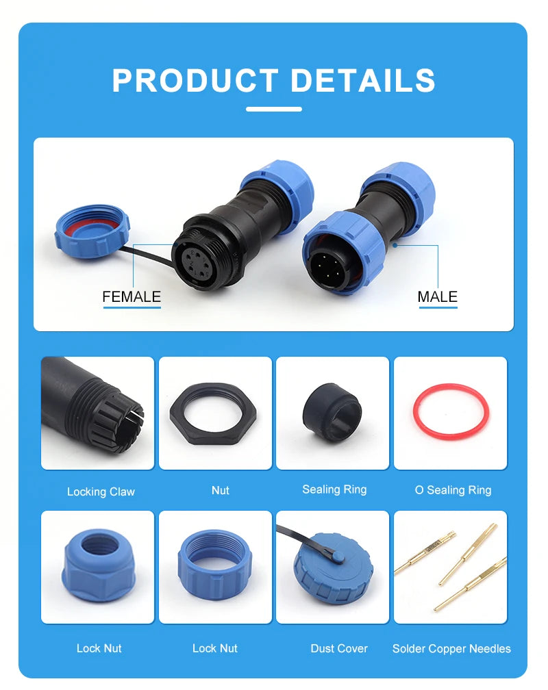 SP13 Aviation Waterproof Connector IP68 Docking Electrical Cable Wire Male Female Plug Socket Welding Type Industrial Connector