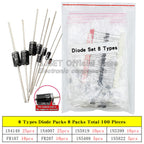 100/140/150pcs DIP Diode Set 1W 3V 3.3v 3.6v 3.9 4.3V-30V Zener Diode Pack IN5408 1N4007 1N4148 1N5819 FR107 IN5399 FR207 IN5822
