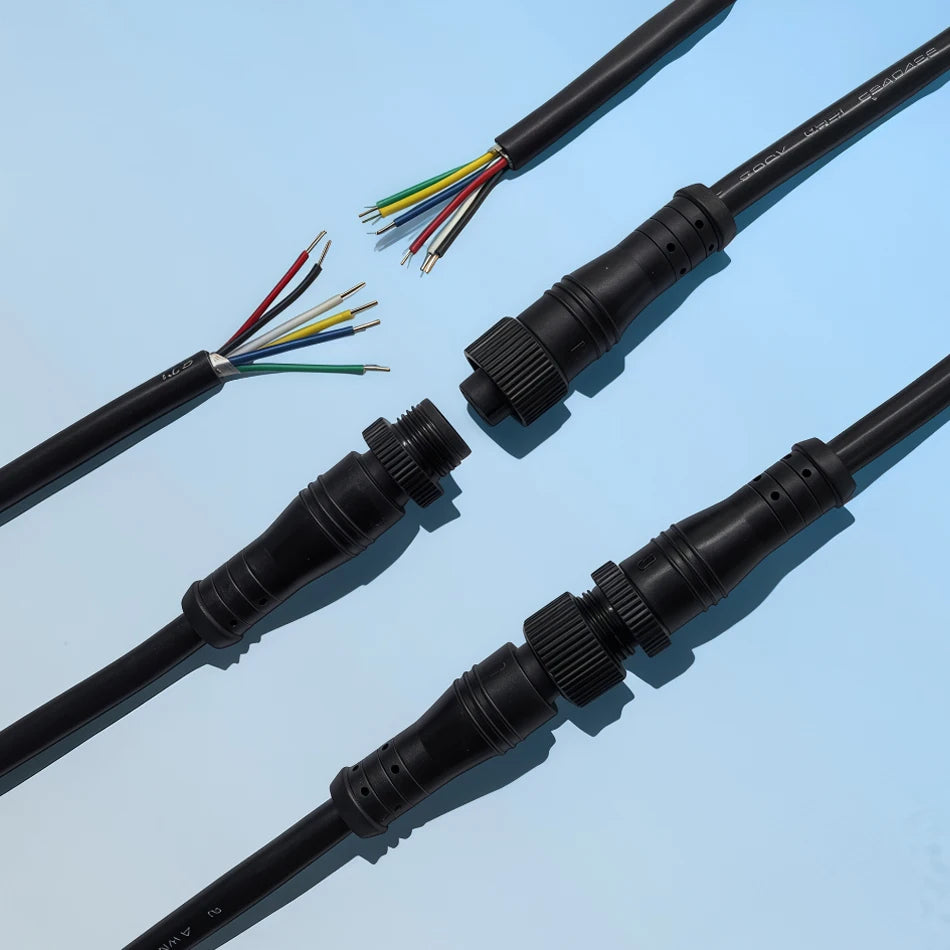 5Pairs M12 Small Metal Head Black Waterproof IP67 2 3 4 5 6 8Pin Cable Wire Plug for LED Strips Male and Female  DC Connector