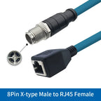 M12 to RJ45 Female Head Gigabit Ethernet Extension Cable 4Pin D-type 8Pin X-type Male A-code Waterproof Connector 1-30M IP67