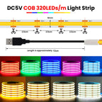5V USB 3MM 5MM PCB COB LED Strip Light White/Red/Green/Pink/Ice Blue/Yellow TV Backlights DC5V 320Led Flex Night Lamp Home Decor