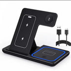 Fast Wireless Charger Charging Station 3-in-1 with Foldable Stand for Samsung iPhone 17 16 15 18 14 13 12 Apple Watch 9 8 7 Airpods, Professional for Xiaomi Huawei Type C Data Cable
