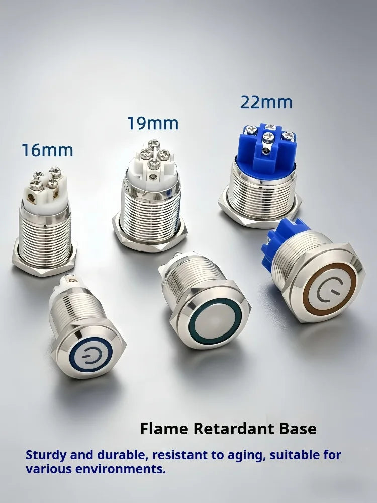 16/19/22MM Push Button Switch Screw Terminal Self-locking Latching Momentary Metal Black 12/24/220V Waterproof Power Start Stop