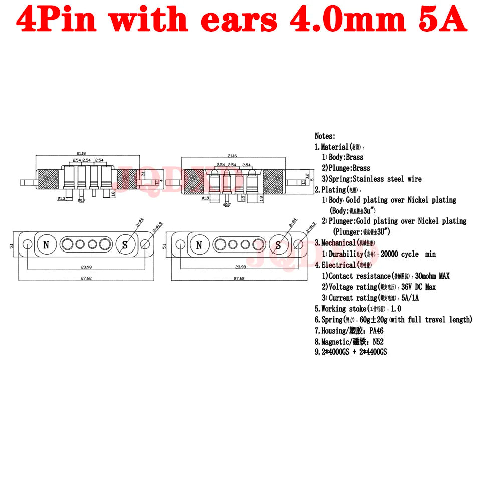 1sets DC 36V 5A Waterproof Magnetic Pogo Pin Connector 5Pin With Ears Pogopin Male Female Spring Loaded DC Power Socket